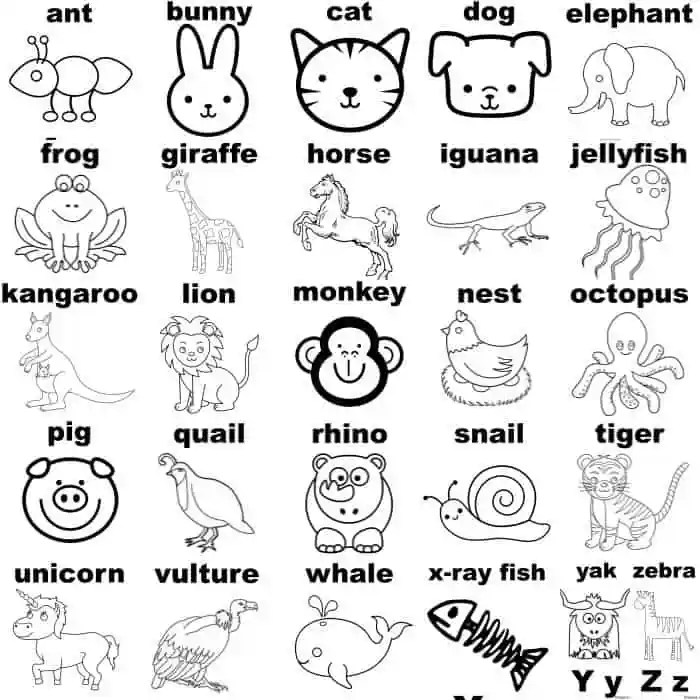 Animals with letter b coloring pages