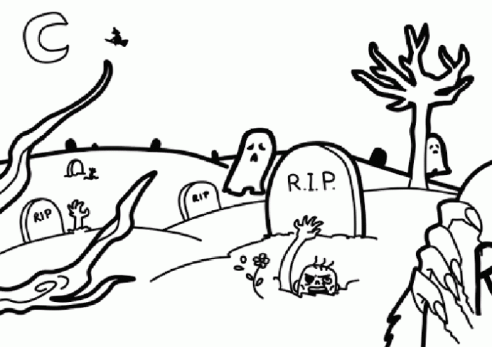 Animated graveyard coloring page