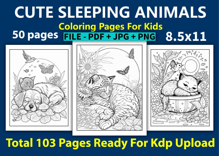 Animals sleeping coloring page