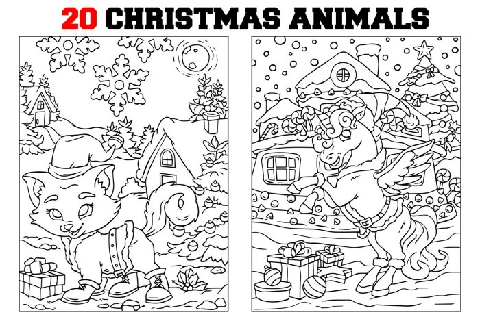 Christmas animals coloring pages