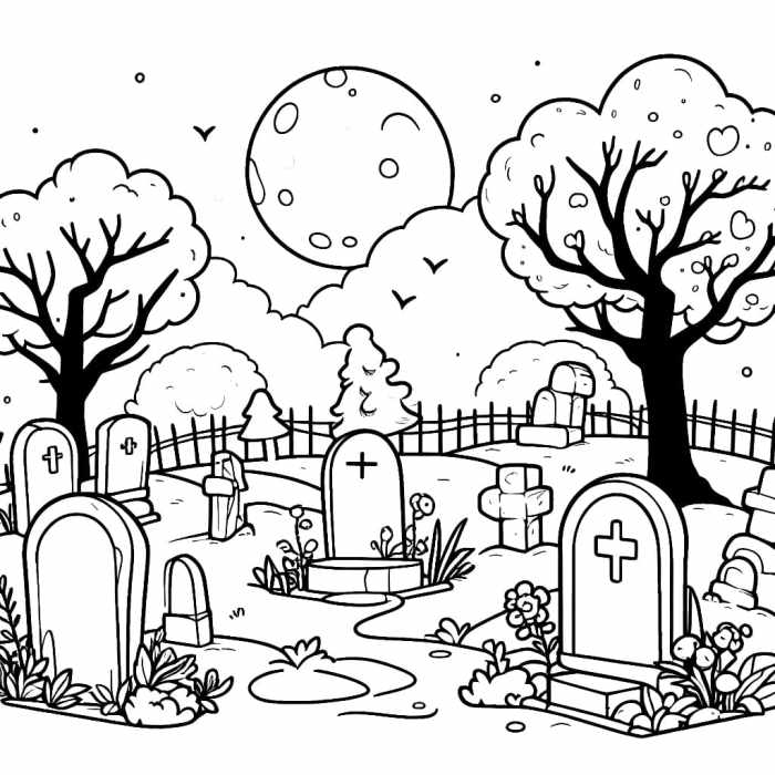 Animated graveyard coloring page