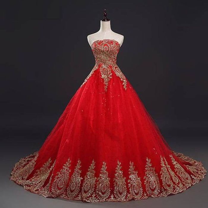 Red and gold wedding dresses